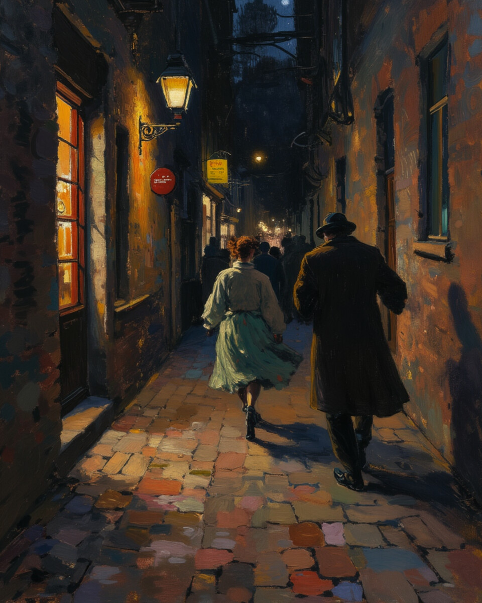 Dark forest path with shadowy figure in pursuit